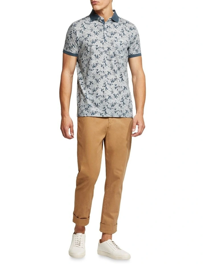 Oxford Morgan Palm Tree Printed Polo In Blue - Image 5