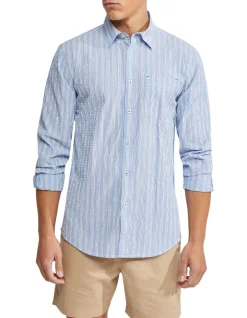 Oxford Uxbridge Seersucker Striped Shirt In Blue/Navy