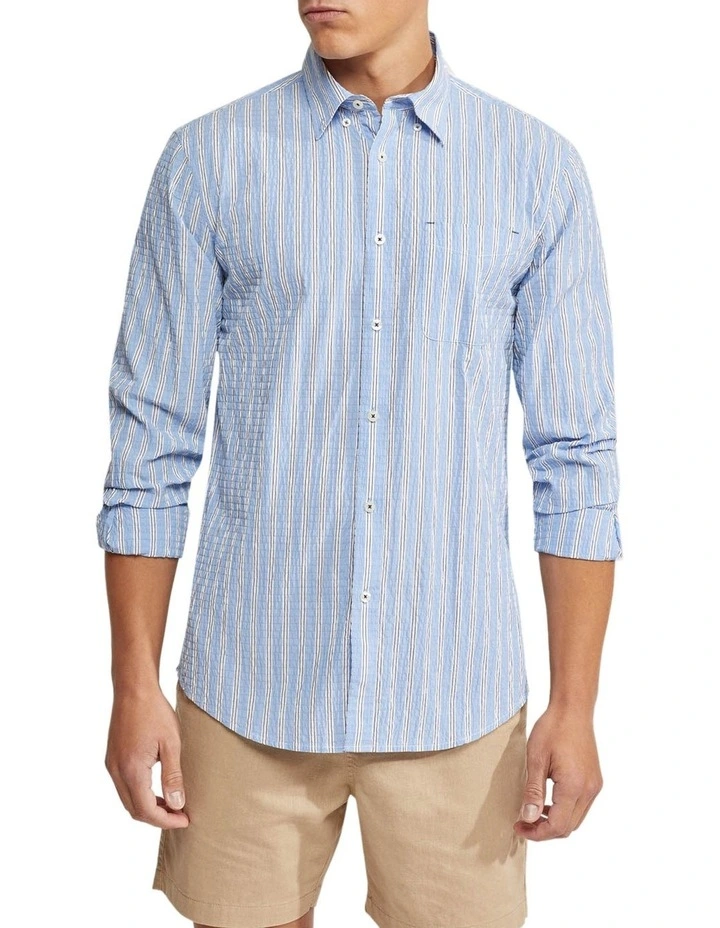 Oxford Uxbridge Seersucker Striped Shirt In Blue/Navy