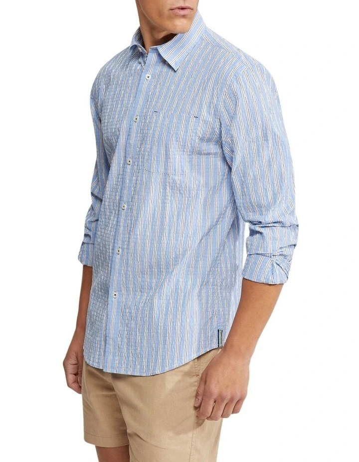 Oxford Uxbridge Seersucker Striped Shirt In Blue/Navy - Image 2