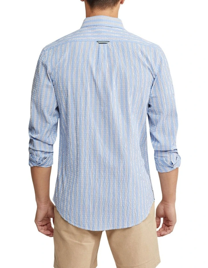 Oxford Uxbridge Seersucker Striped Shirt In Blue/Navy - Image 3