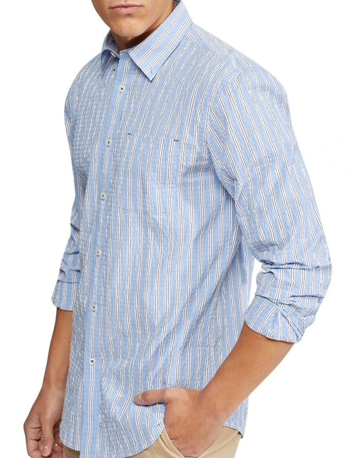 Oxford Uxbridge Seersucker Striped Shirt In Blue/Navy - Image 4