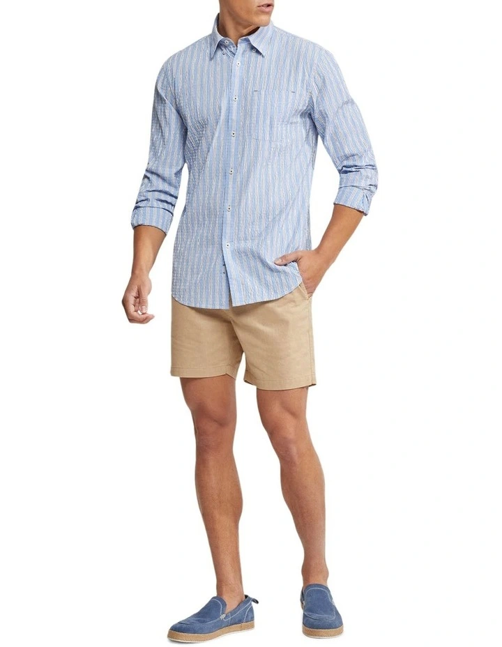 Oxford Uxbridge Seersucker Striped Shirt In Blue/Navy - Image 5