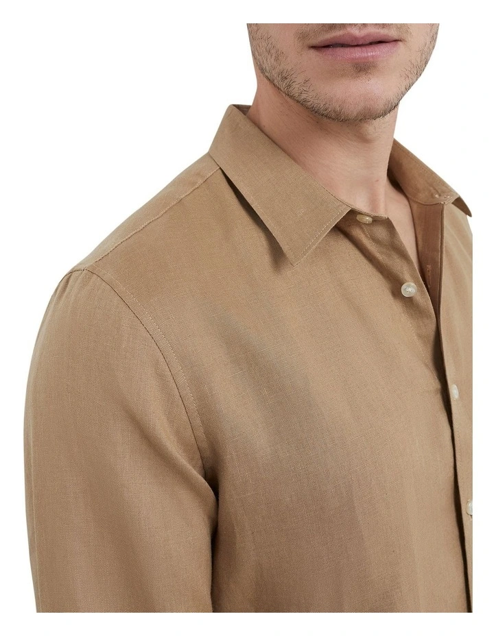 French Connection Linen Classic Fit Shirt In Brown 4 French Connection Linen Classic Fit Shirt In Brown - Image 4