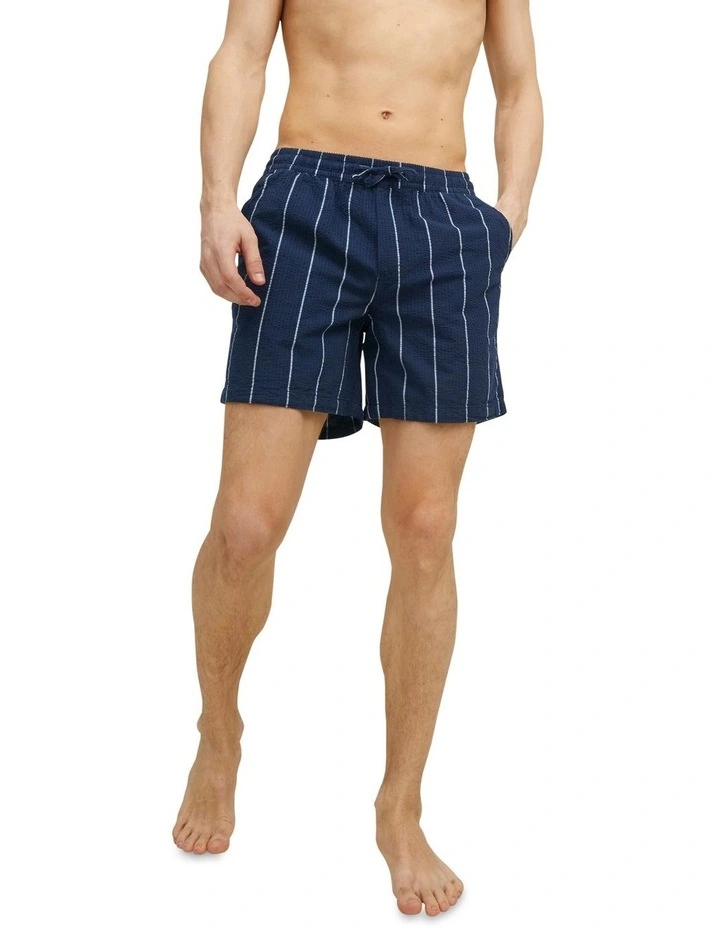 Jack & Jones Jeff Jogger Seersucker Shorts In Navy Blazer 1 Jack & Jones Jeff Jogger Seersucker Shorts In Navy Blazer
