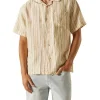 Article One Kole Linen Shirt In Ochre Stripe