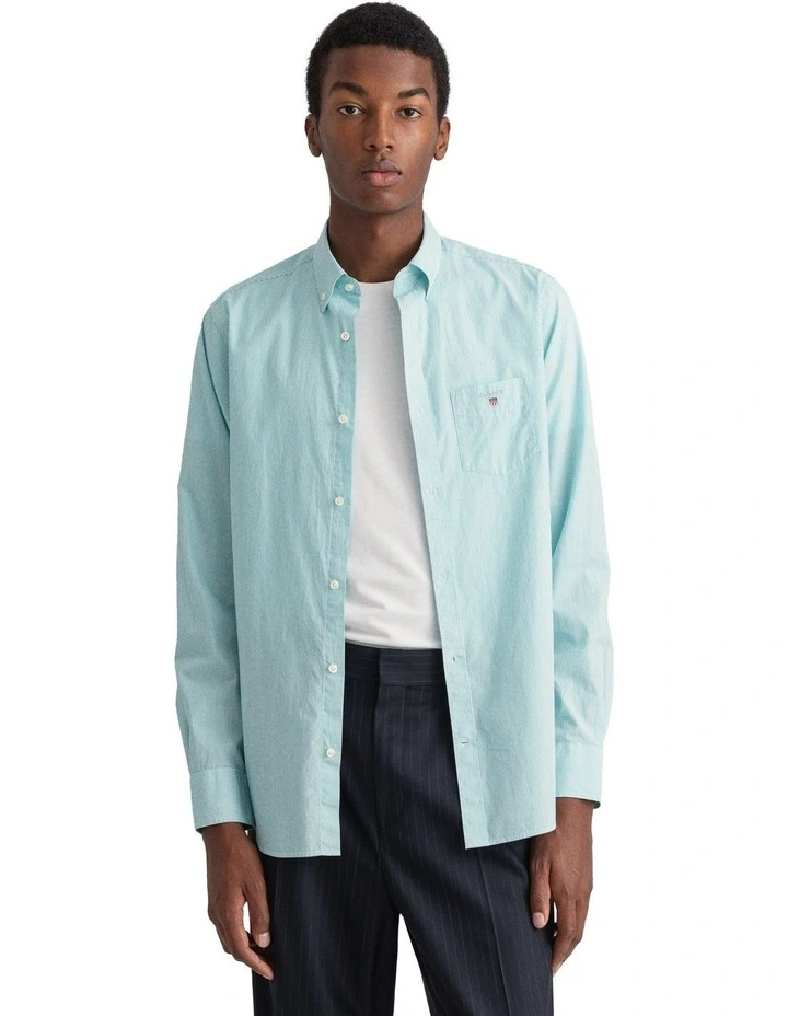 Gant Regular Broadcloth Banker Long Sleeve Shirt In Aqua Green