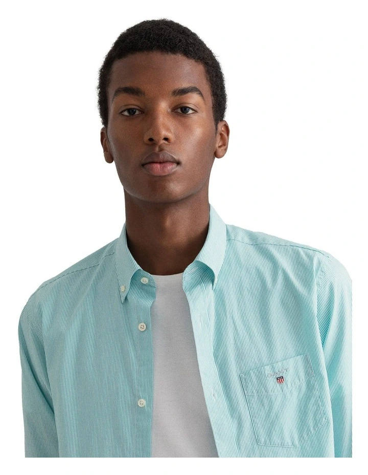 Gant Regular Broadcloth Banker Long Sleeve Shirt In Aqua Green - Image 3
