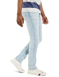 Alternative view of American Eagle AirFlex Patched Slim Jean In Light Destroy Wash In Blue