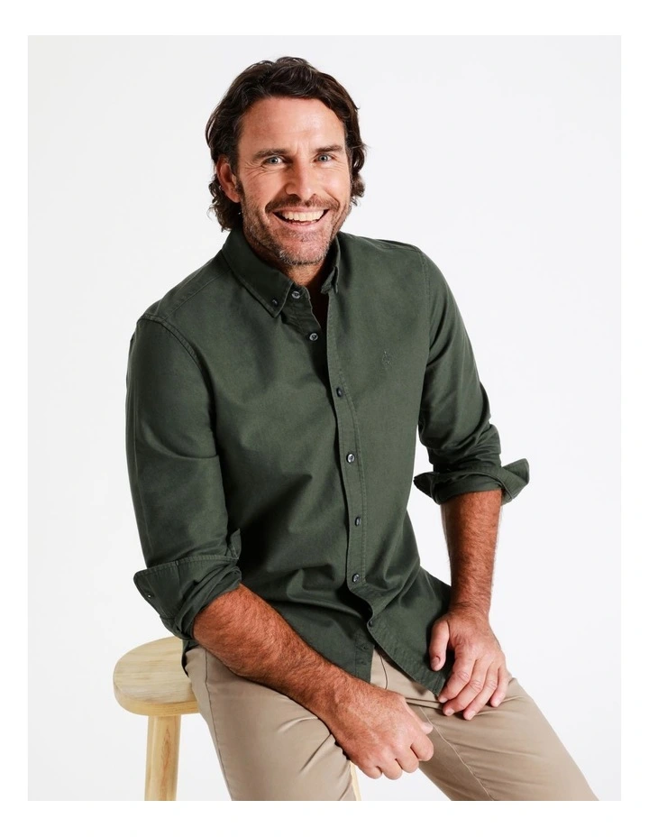Reserve Harper Long Sleeve Oxford Shirt In Green