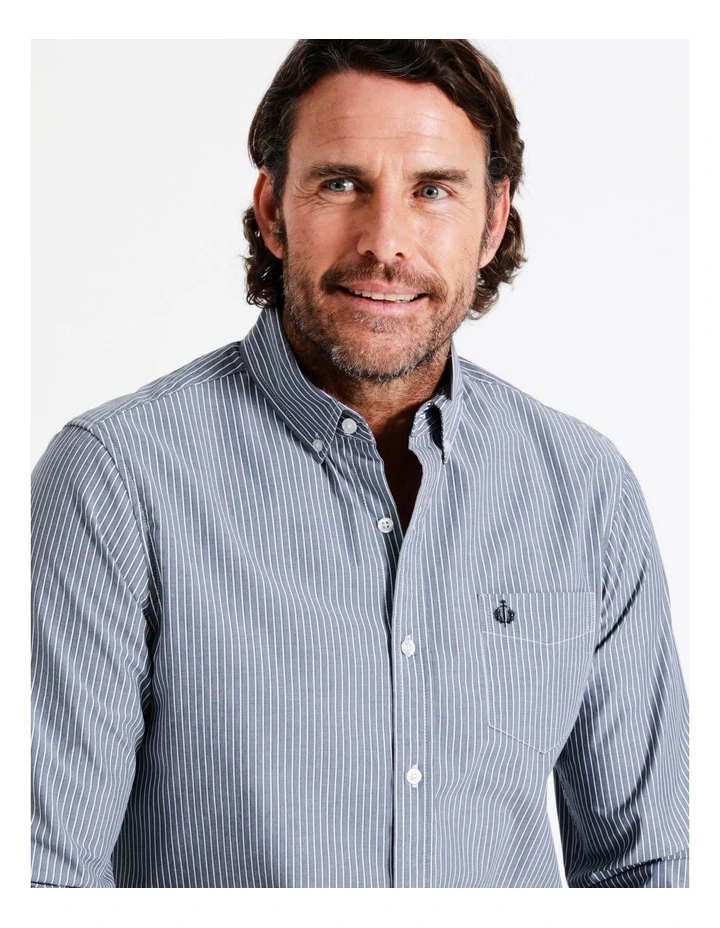 Reserve Harris Long Sleeve Stripe Shirt In Navy 3 Reserve Harris Long Sleeve Stripe Shirt In Navy - Image 3