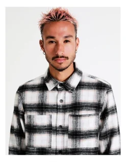 Kenji Capricorn Check Long Sleeve Overshirt In Beige