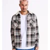 Kenji Chiron Check Long Sleeve External Sherpa Overshirt In Grey