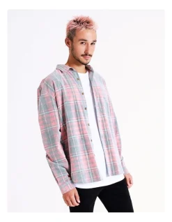 Kenji Copernicus Cord Check Long Sleeve Overshirt In Red