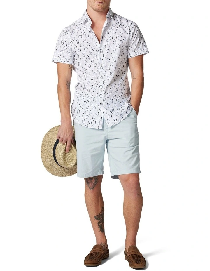 Rodd & Gunn Penguin Place Short Sleeve Sports Fit Shirt In Snow/Blue - Image 2