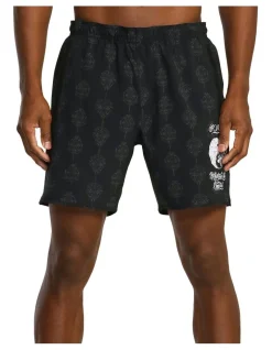 RVCA Mister Cartoon Yogger Elastic 15" Running Shorts In Black