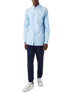 Lacoste Long Sleeve Slim Stretch Poplin Shirt In Overview Blue