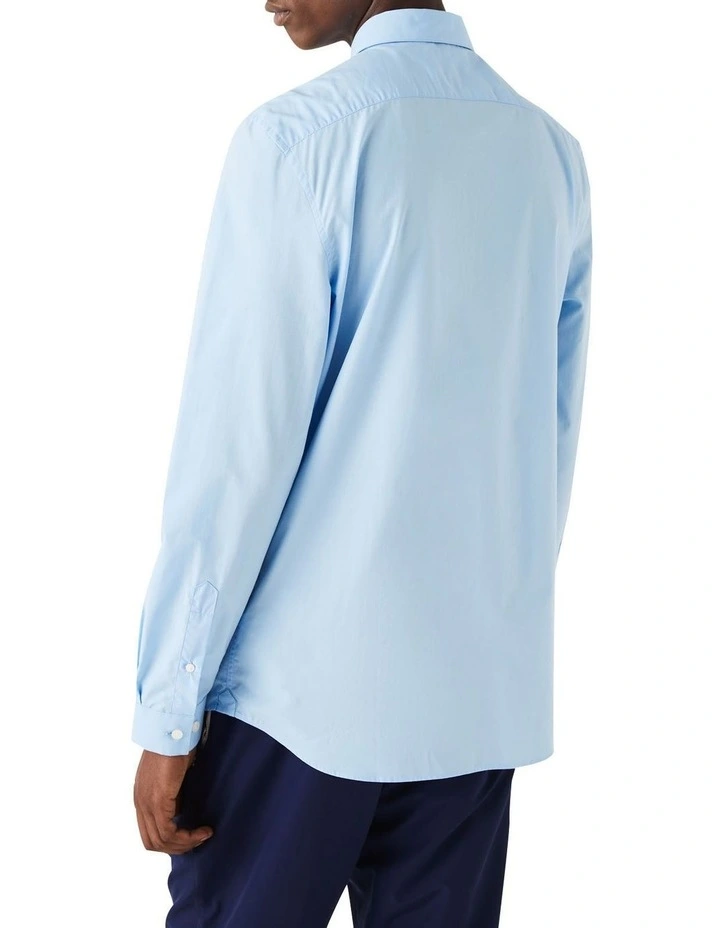 Lacoste Long Sleeve Slim Stretch Poplin Shirt In Overview Blue - Image 3