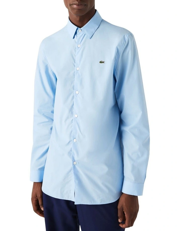Lacoste Long Sleeve Slim Stretch Poplin Shirt In Overview Blue - Image 4