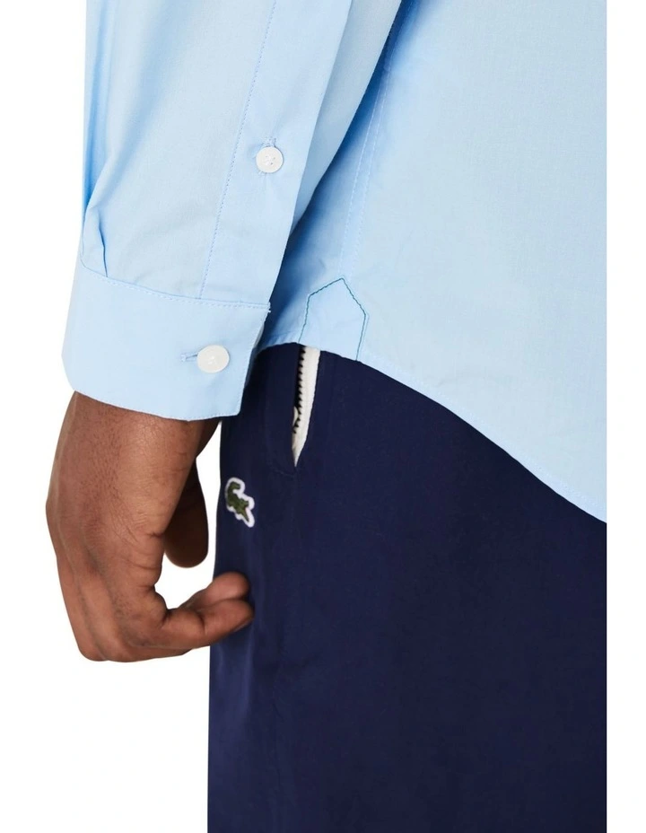 Lacoste Long Sleeve Slim Stretch Poplin Shirt In Overview Blue - Image 5