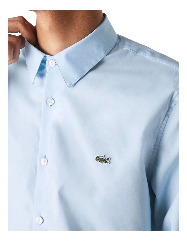 Lacoste Long Sleeve Slim Stretch Poplin Shirt In Overview Blue - Image 6