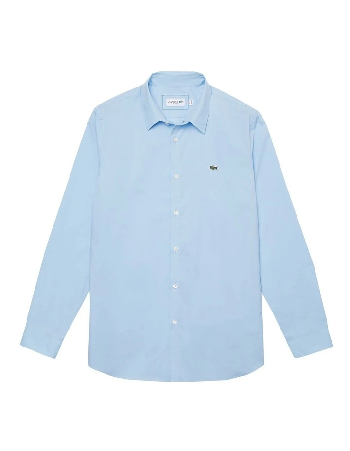 Lacoste Long Sleeve Slim Stretch Poplin Shirt In Overview Blue - Image 7