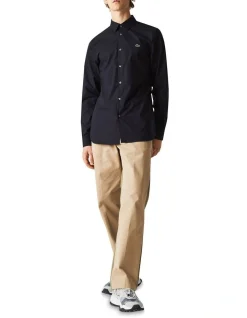 Lacoste Long Sleeve Slim Stretch Poplin Shirt In Blue