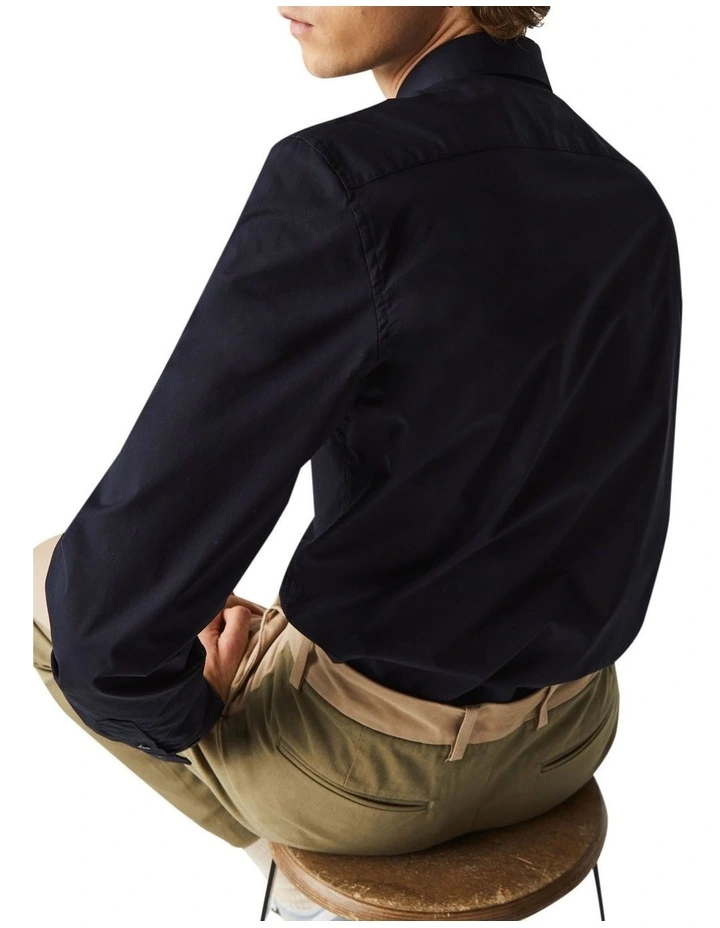 Lacoste Long Sleeve Slim Stretch Poplin Shirt In Blue - Image 2