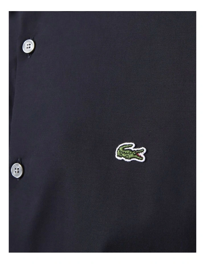 Lacoste Long Sleeve Slim Stretch Poplin Shirt In Blue - Image 5