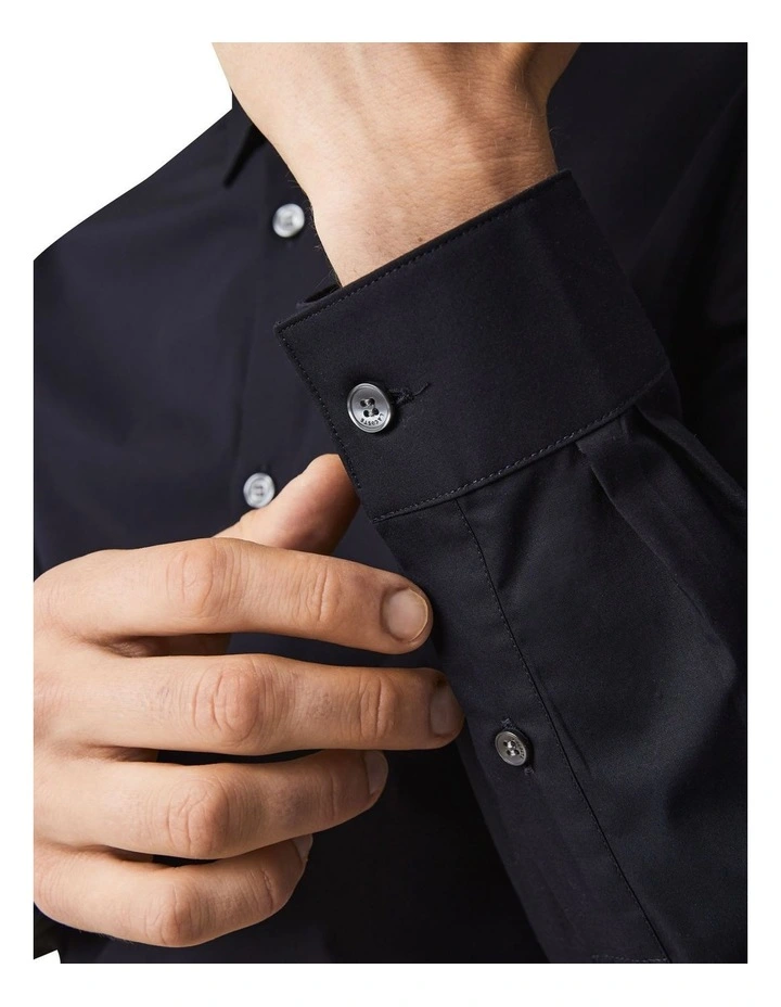 Lacoste Long Sleeve Slim Stretch Poplin Shirt In Blue - Image 6