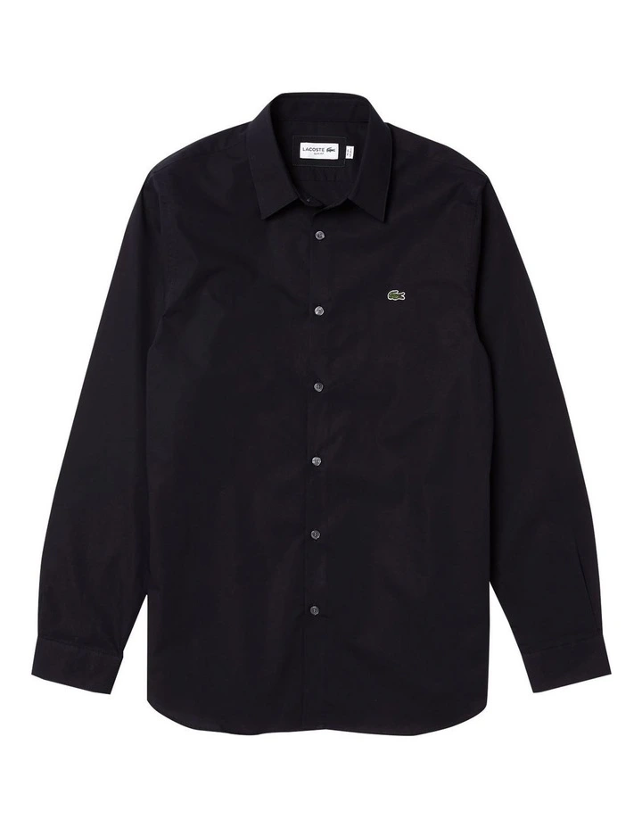 Lacoste Long Sleeve Slim Stretch Poplin Shirt In Blue - Image 7