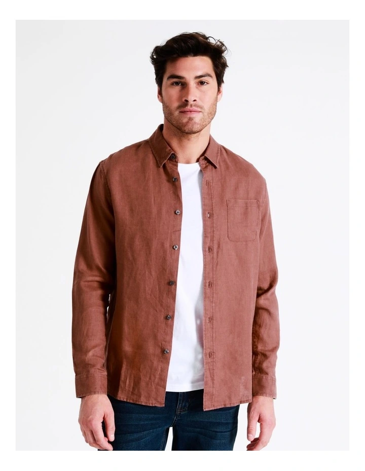 Maddox Alec Linen Long Sleeve Shirt In Orange - Image 3