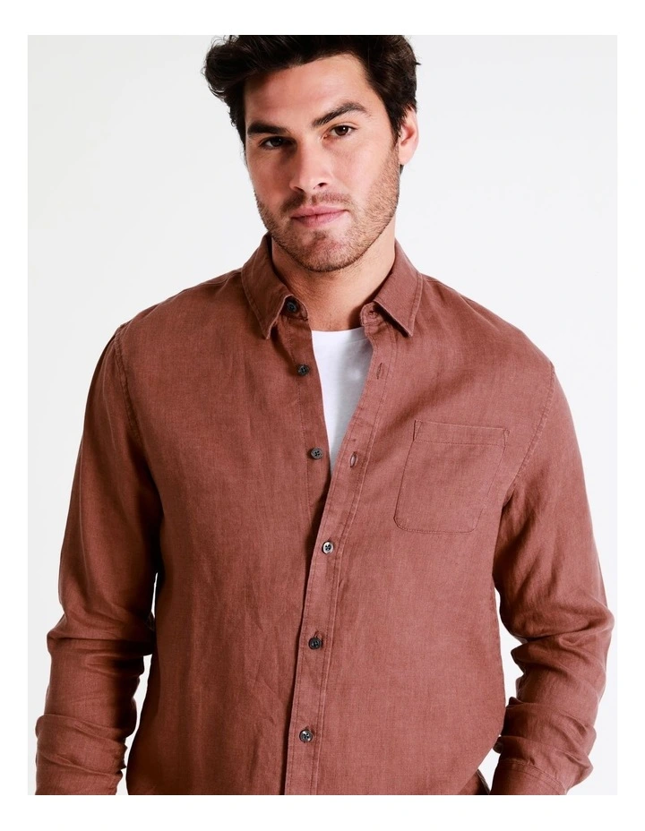 Maddox Alec Linen Long Sleeve Shirt In Orange - Image 5