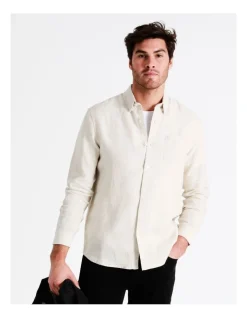 Maddox Alec Linen Long Sleeve Shirt In Beige