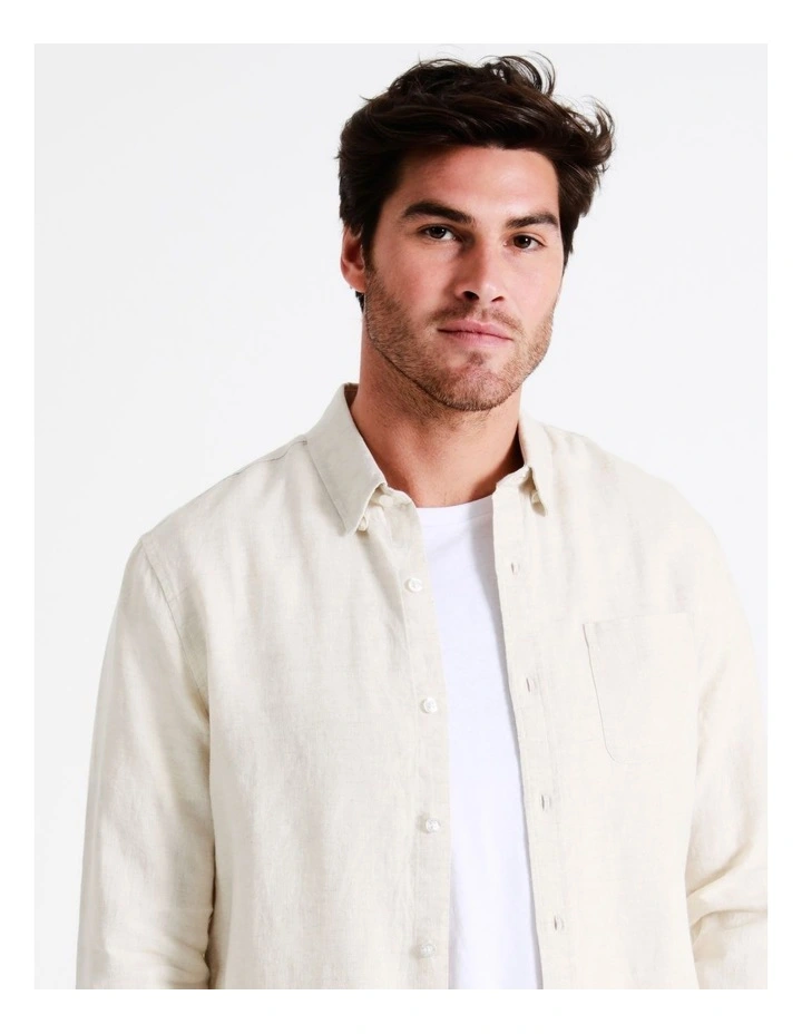 Maddox Alec Linen Long Sleeve Shirt In Beige - Image 2