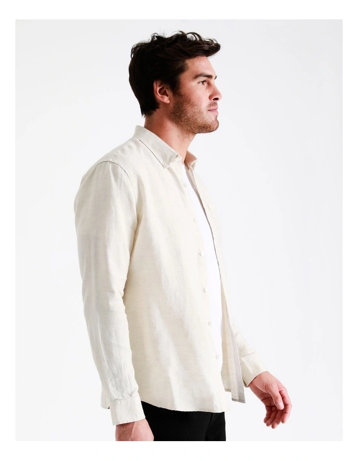 Maddox Alec Linen Long Sleeve Shirt In Beige - Image 5