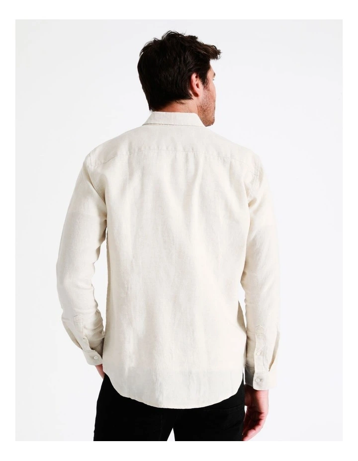 Maddox Alec Linen Long Sleeve Shirt In Beige - Image 6
