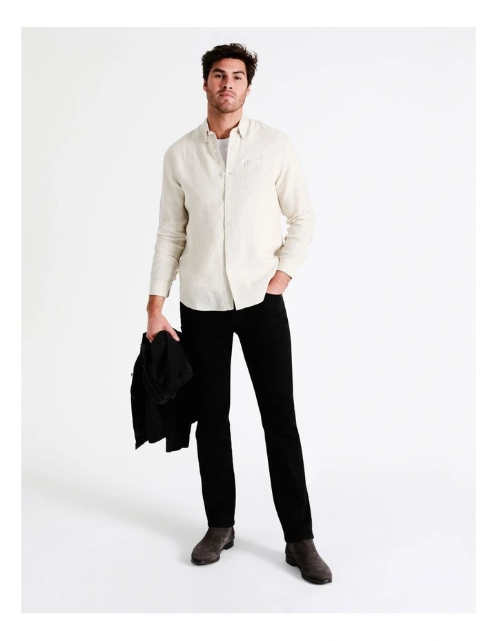 Maddox Alec Linen Long Sleeve Shirt In Beige - Image 7
