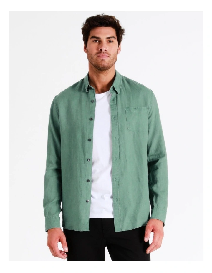 Maddox Alec Linen Long Sleeve Shirt In Green