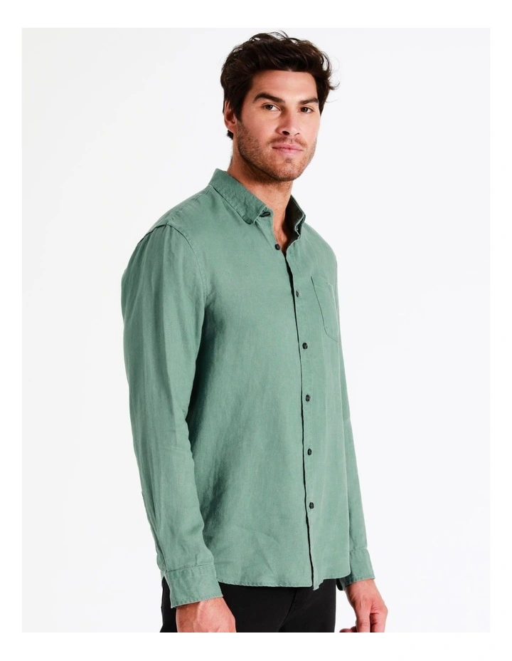 Maddox Alec Linen Long Sleeve Shirt In Green - Image 3