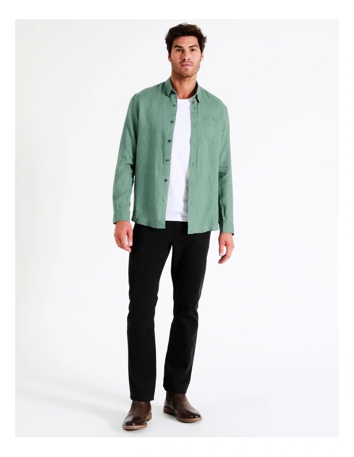 Maddox Alec Linen Long Sleeve Shirt In Green - Image 4