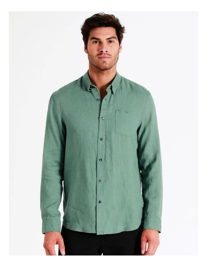 Maddox Alec Linen Long Sleeve Shirt In Green - Image 5