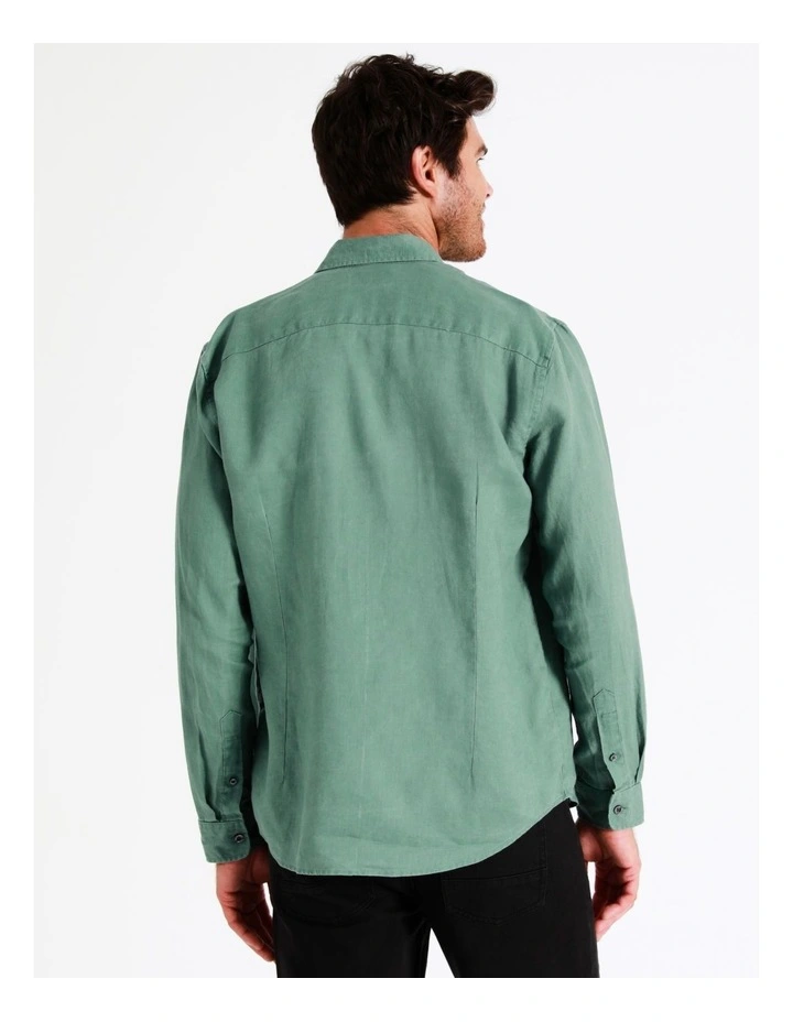 Maddox Alec Linen Long Sleeve Shirt In Green - Image 6