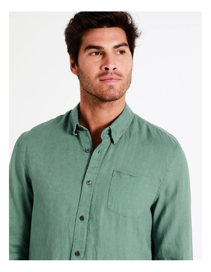 Maddox Alec Linen Long Sleeve Shirt In Green - Image 7
