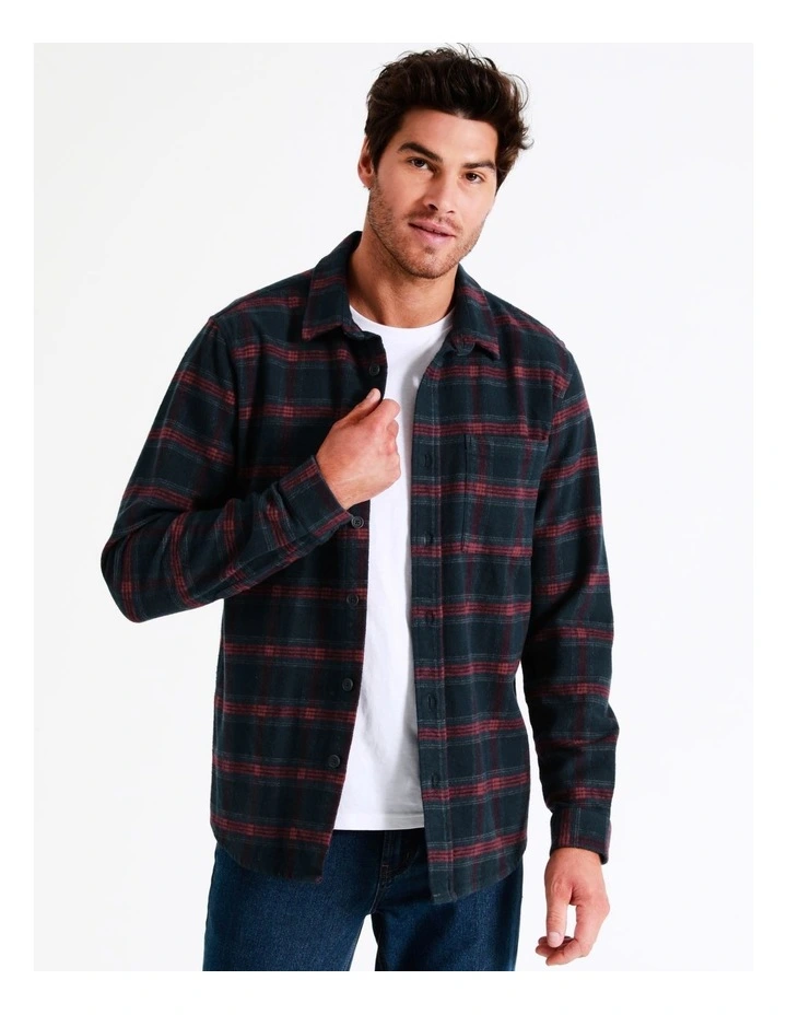 Maddox Marine Long Sleeve Check Overshirt In Navy