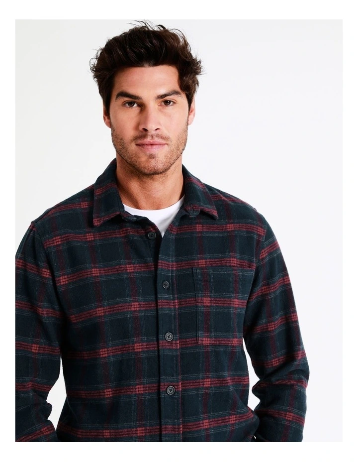Maddox Marine Long Sleeve Check Overshirt In Navy - Image 4