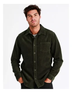 Maddox Finn Long Sleeve Cord Overshirt In Green