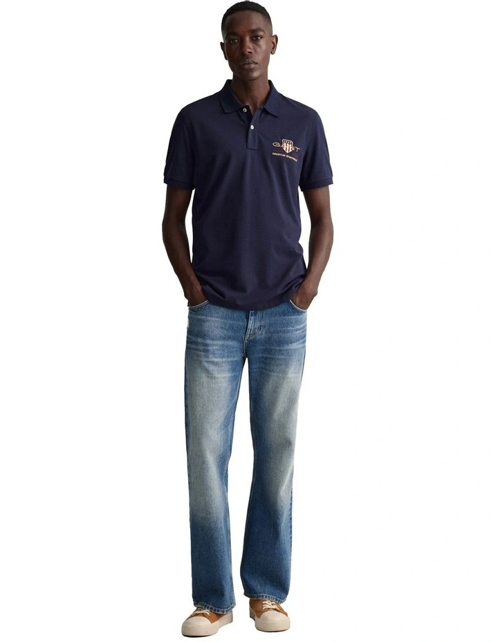 Gant Archive Shield Short Sleeve Pique Polo In Evening Blue - Image 4