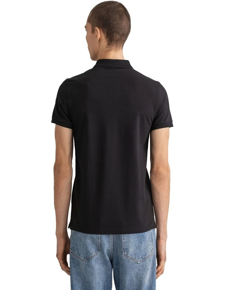 Gant Solid Fitted Pique Short Sleeve Rugger In Black - Image 2