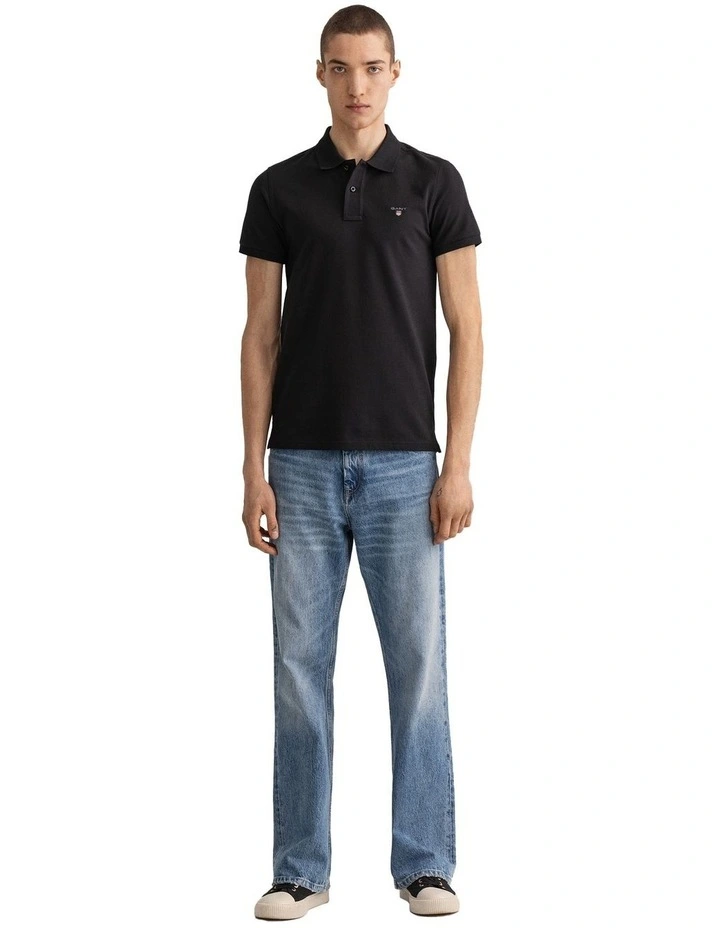 Gant Solid Fitted Pique Short Sleeve Rugger In Black - Image 4